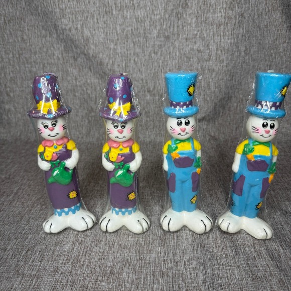 Accent International Other - Vintage 1997 Accent International Easter Bunny Candles Set of 4 Purple Blue Wax
